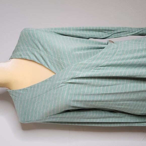 Soft Surroundings Size L Turquoise and gray stripe faux wrap long sleeve top. - Picture 3 of 9